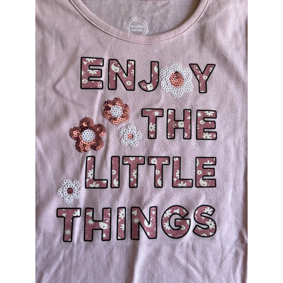 Pink Wonder Nation Girls T-Shirt L/10-12 "Enjoy The Little Things" Floral Sequin - Picture 4 of 10